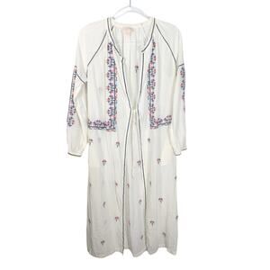 Gap Love Boho Kimono Maxi Length Embroidered Long Line White Floral XS/S